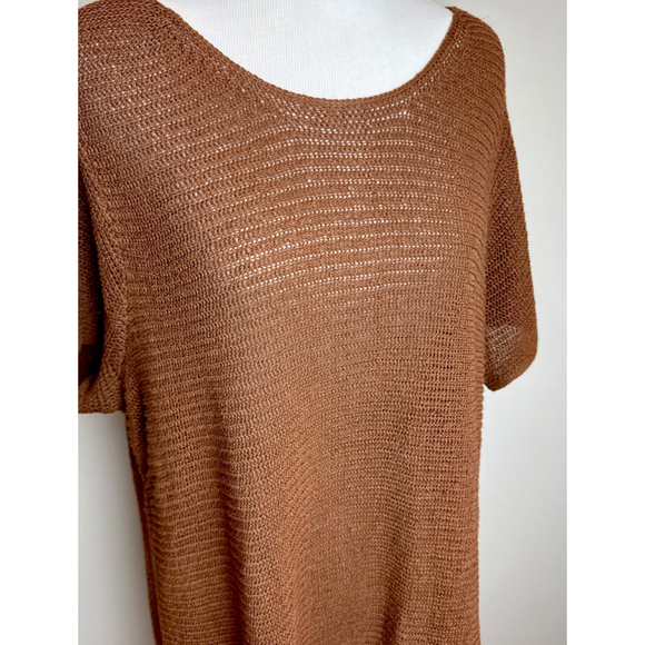 Eileen Fisher Asymmetric Sweater Tunic Top Linen Cotton Knit Rust XL - Picture 2 of 4